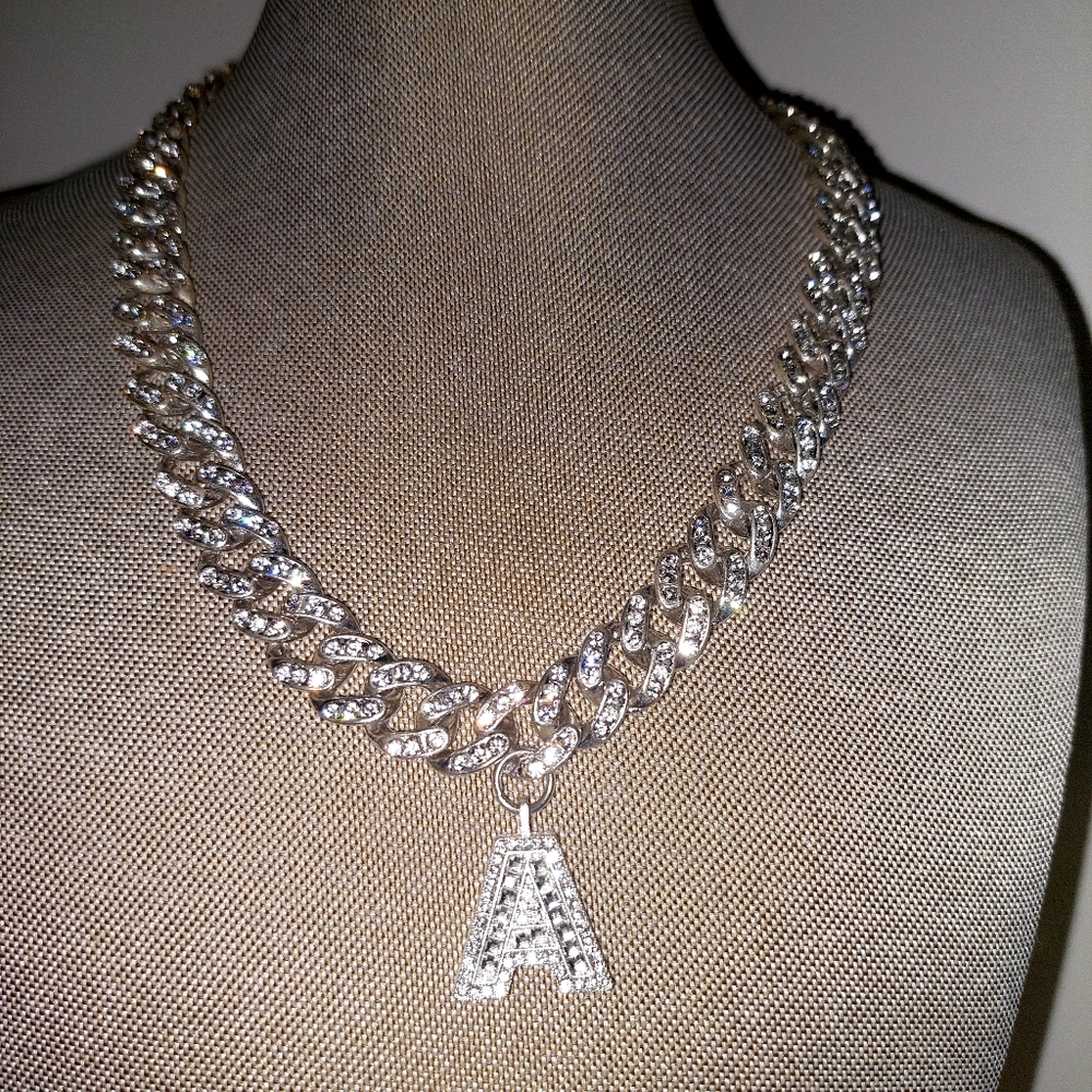 Iced out Bling Initial A Necklace